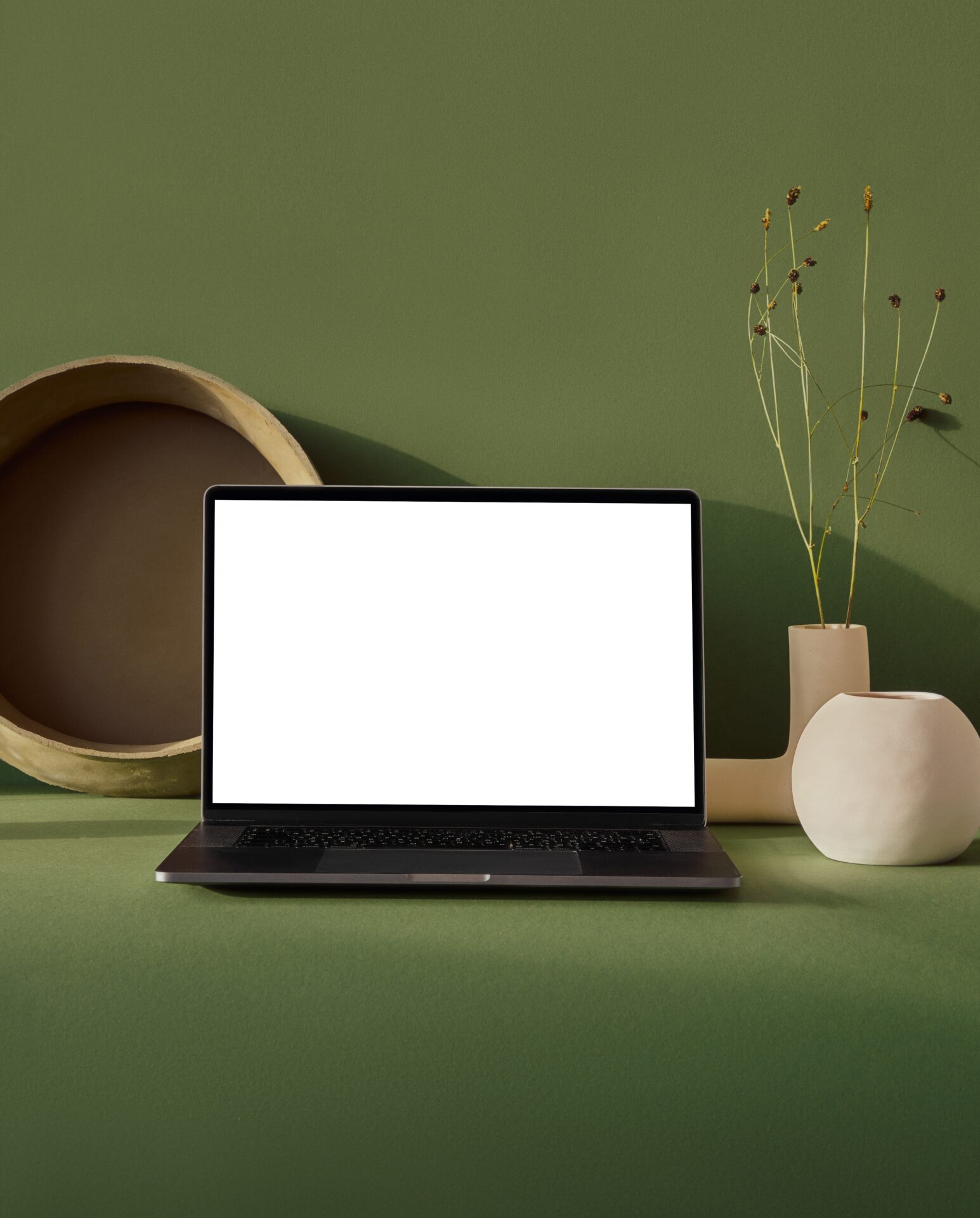 laptop with green background